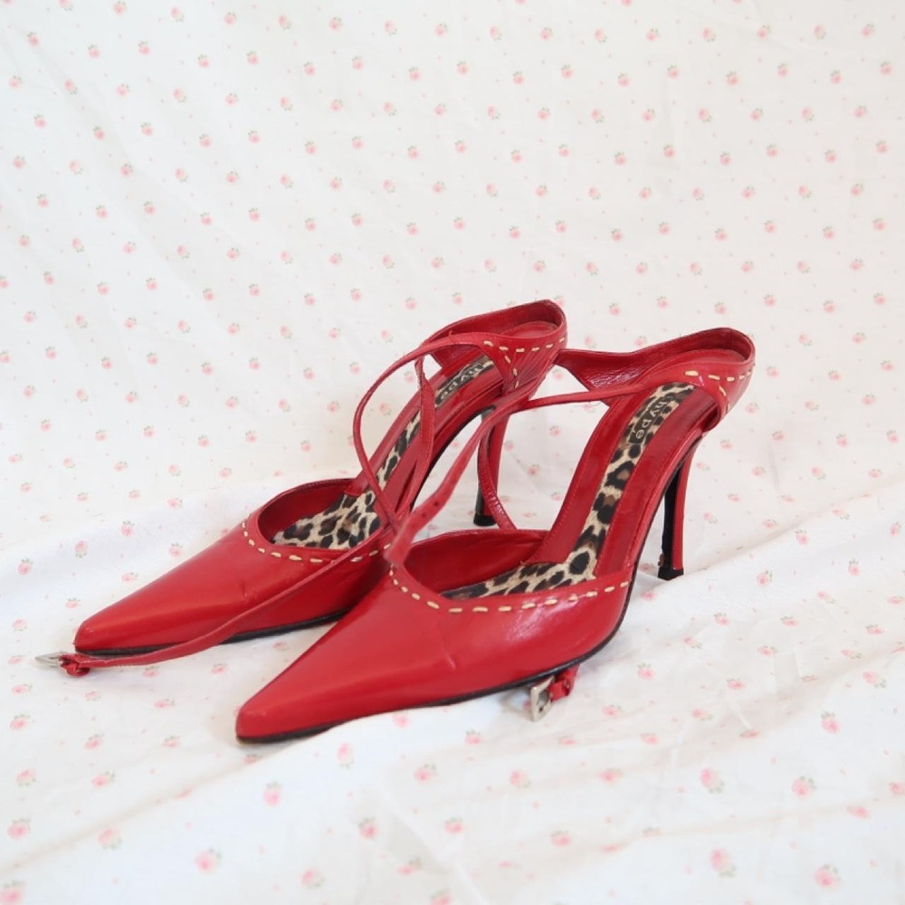 vintage red leather heels y2k pointed toe stiletto shoes - Picture 5 of 6